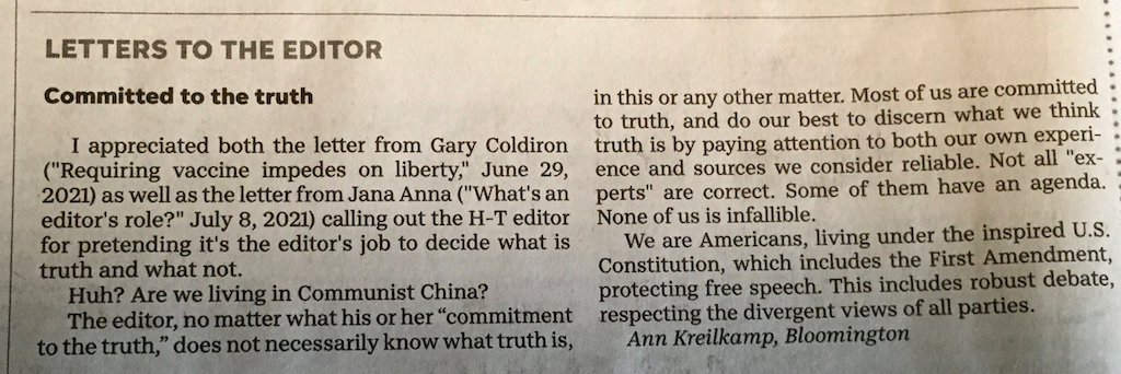My new Letter to the Editor . . .